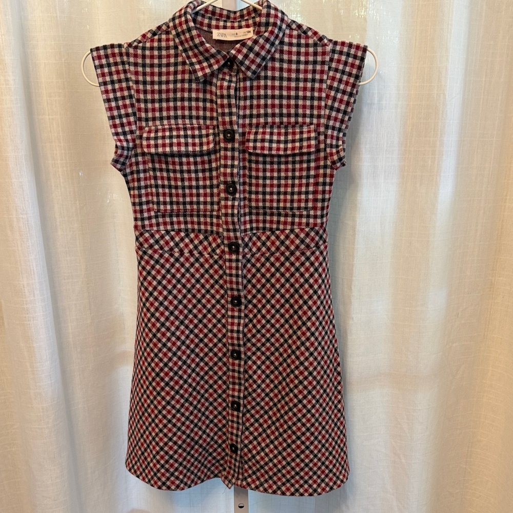 Girls Zara Red and Black Gingham Sleeveless Dress